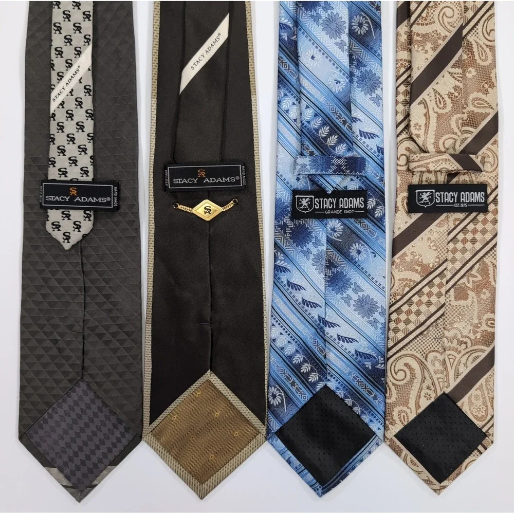 Stacy Adams Mens Neckties 4 Pack OS Multicolor Silk Geometric Paisley Lot Set